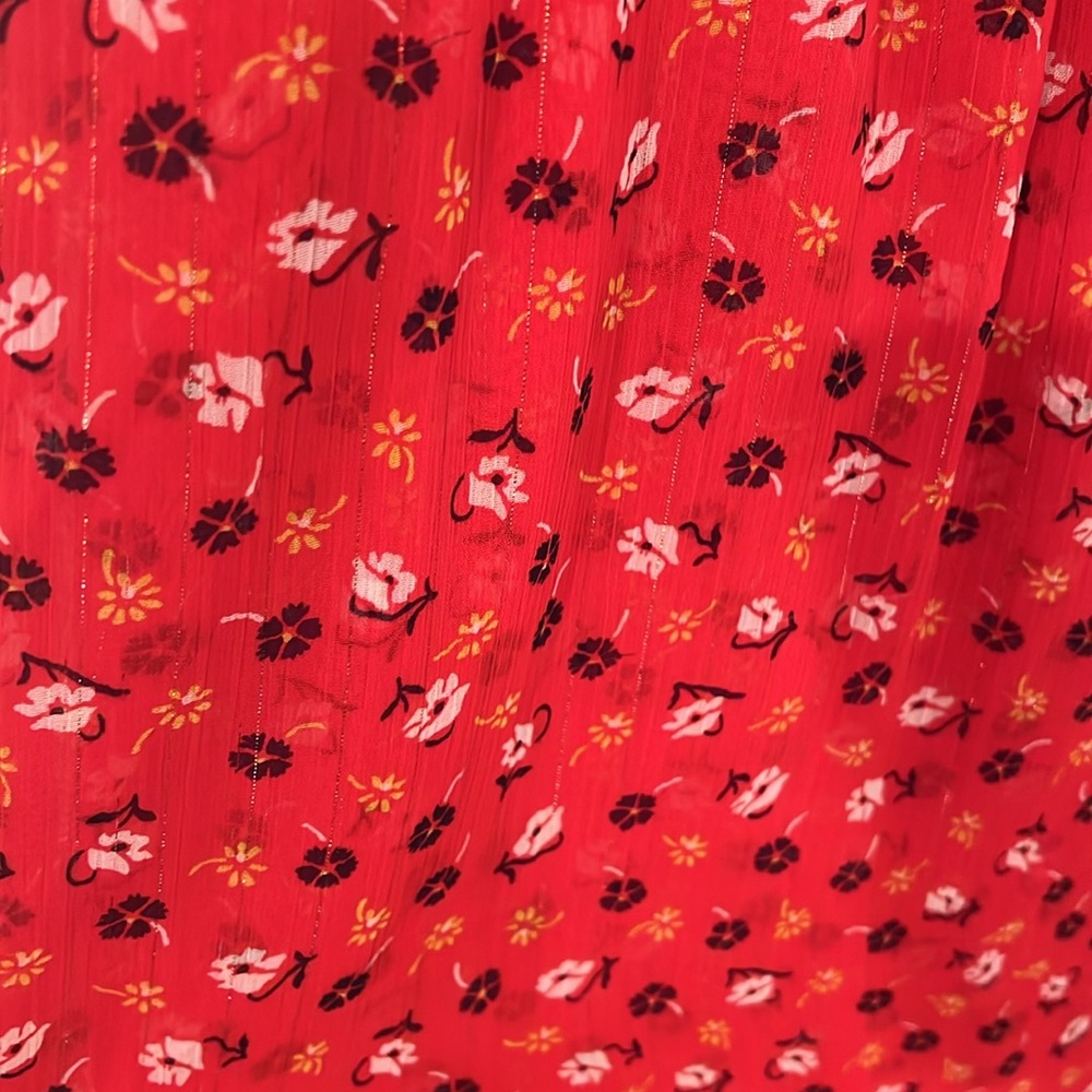 Madewell Red Floral Ruffle Strap Wrap Dress - Picture 7 of 10
